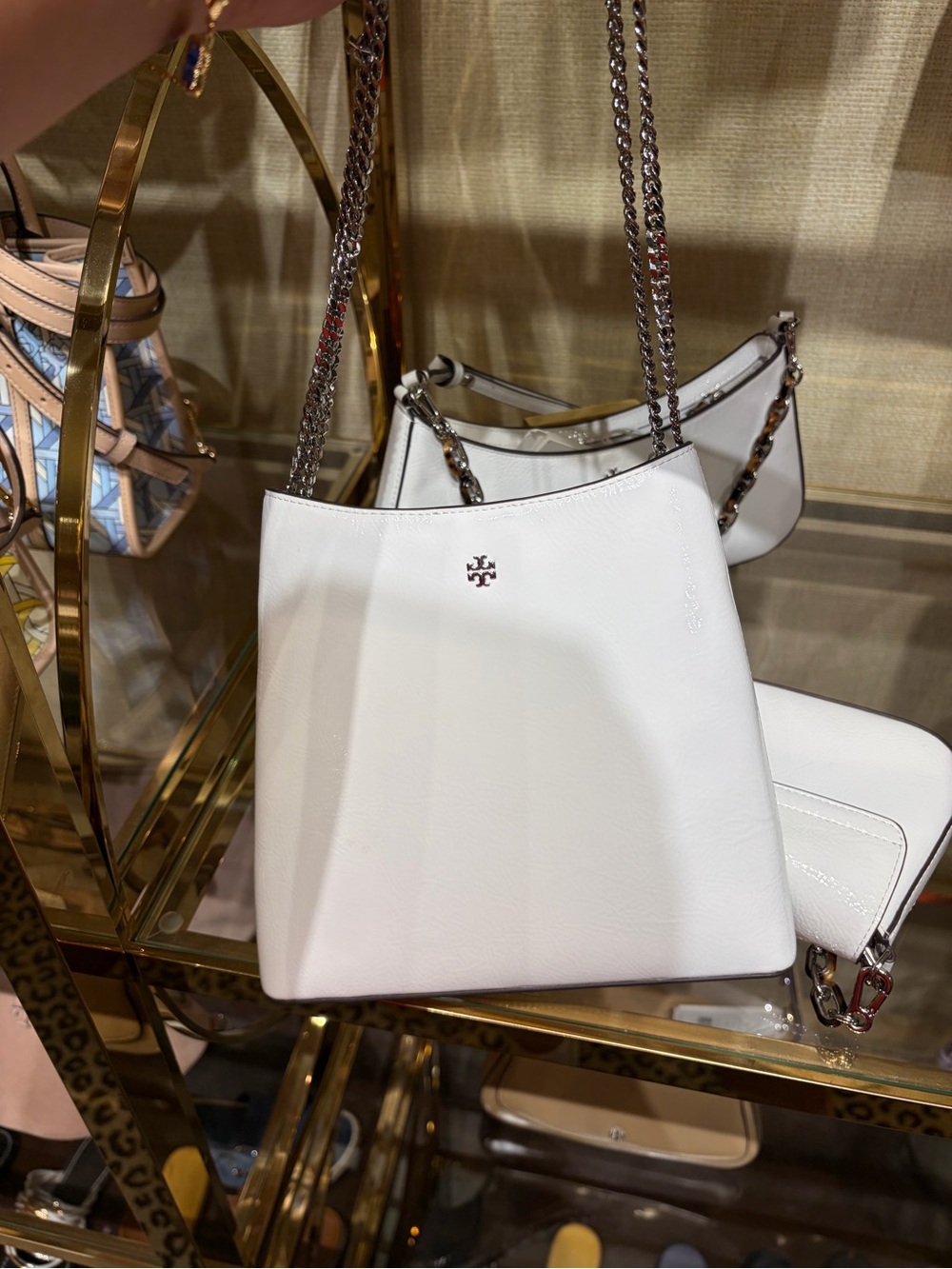 Tory Burch White Leather Chain-Handle Shoulder Bag with Logo